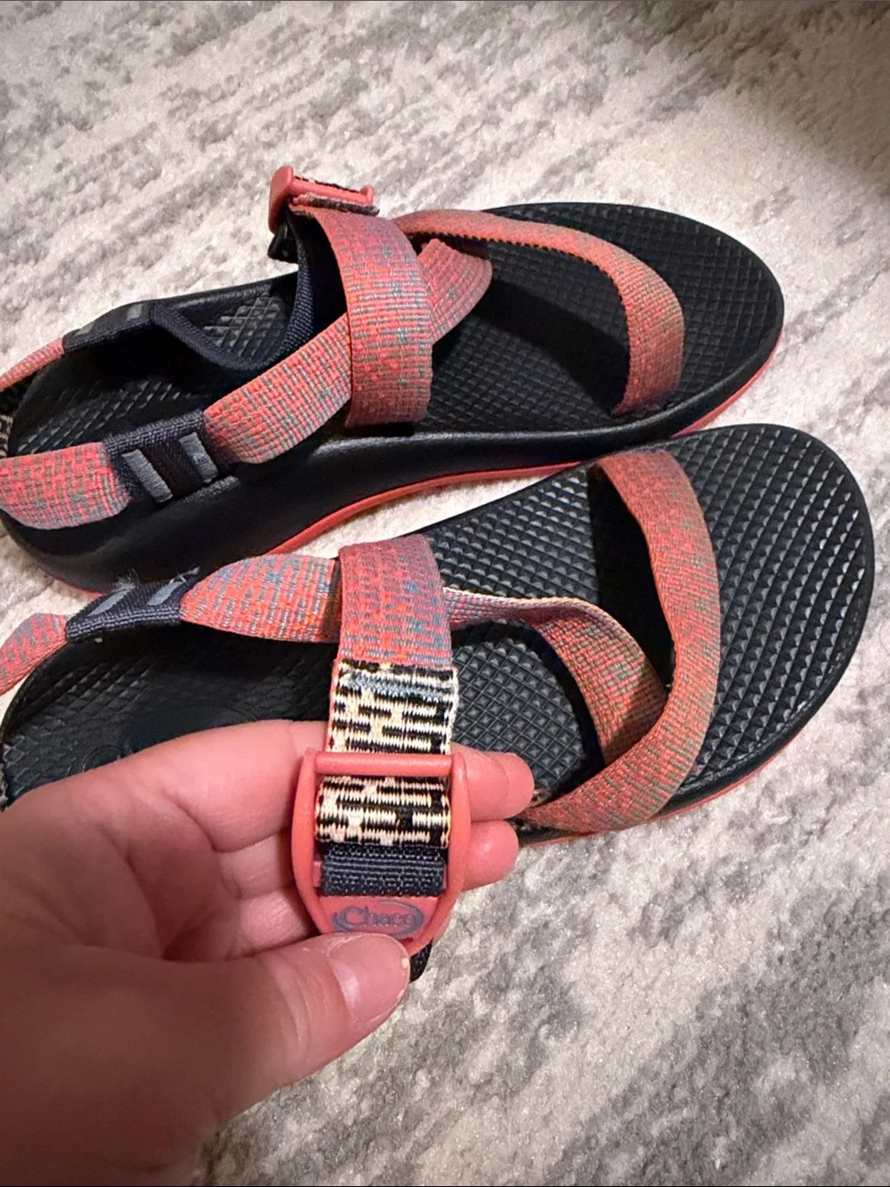 Kid’s Chacos in Coral & Light Blue